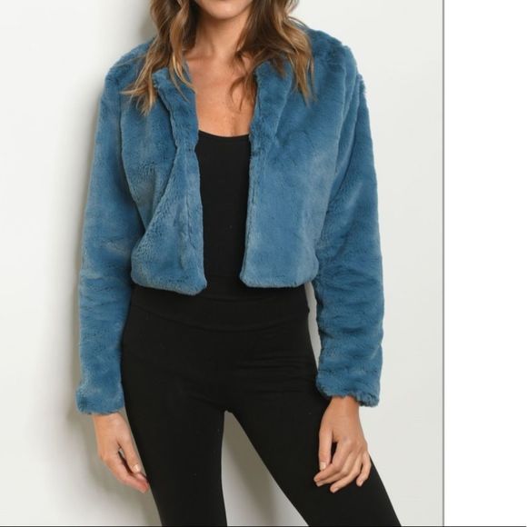 Jackets & Blazers - NEW Fuzzy Cropped Fleece Blazer Blue